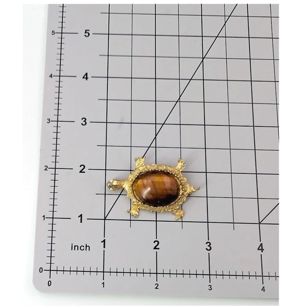 Vintage Gold‎ Tone Turtle Brooch Pin Brown Tortoise Novelty Statement